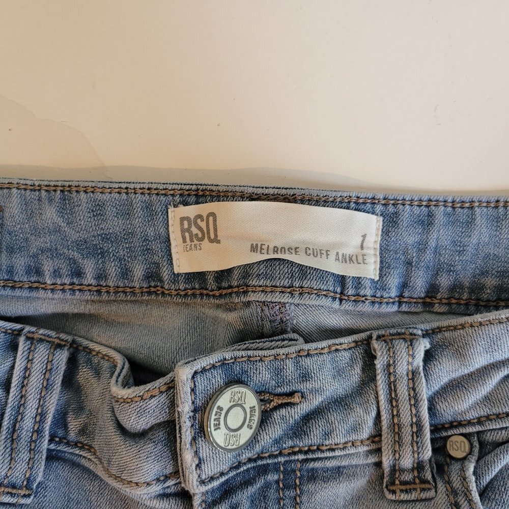 RSQ Women Distress Melrose Cuff Ankle Blue Skinny Jeans Size 1 Pocket Low Rise - Picture 7 of 10